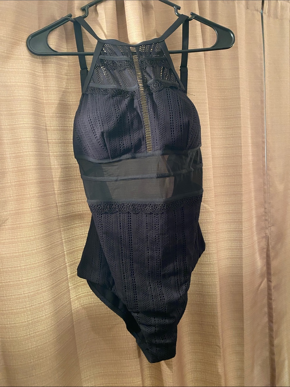 Women’s Black Mesh Panel One-Piece Swimsuit